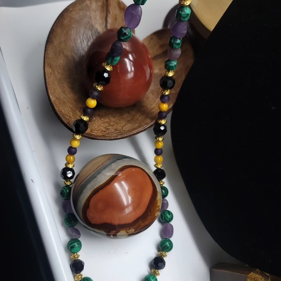 Handmade multi stone Obsidian Arrow Necklace - Picture 7 of 10